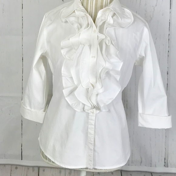 Luciano Dante Womens White Ruffle Button front Top - Picture 2 of 5